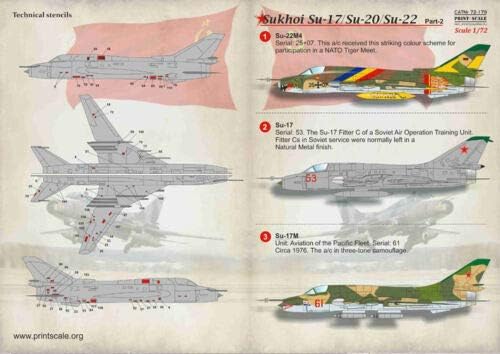 סולם הדפסה 72-179-1/72 מדבקות למטוס Sukhoi SU-17 SU-20 SU-22 PART-2