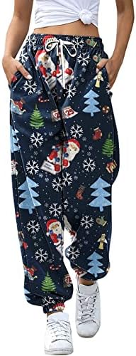 מכנסי טרנינג לחג המולד של נשים פלוס גודל גודל נוח מותניים אלסטיים נינוחים בכושר ספורט מכנסי טרנינג רחוב חג שמח
