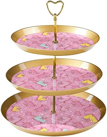 LYETNY 3 קינוח קינוח עוגת קינוח זהב עמדת מאפה למסיבת תה, חתונה ויום הולדת, דפוס גלידה חד קרן ורוד