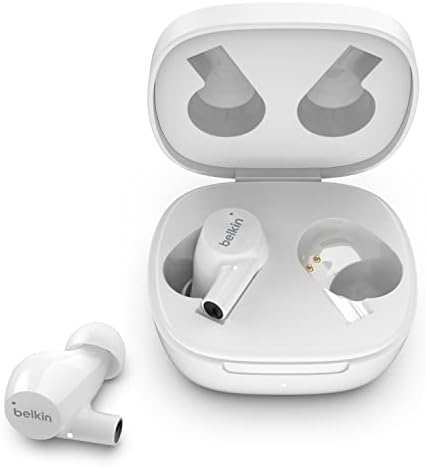 Belkin Soundform עלייה ניצני אוזניים אלחוטיות אמיתיות עם מארז מטען אלחוטי, מיקרופון כפול, אוזניות עמידות בפני