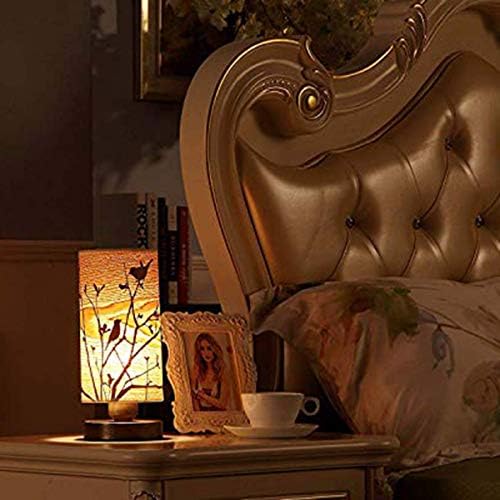 Bieye L10272 ציפורים בעץ סגנון עץ מנורת שולחן מנורת לילה אור עם עץ מלפוח בסיס מתכת ברונזה לסלון חדר שינה