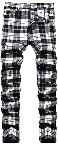 מכנסיים לגברים מכנסיים מודפסים משובצים מזדמנים גמישות גבוהה בתוספת מכנסיים ישרים מתאימים למכנסיים באורך מלא