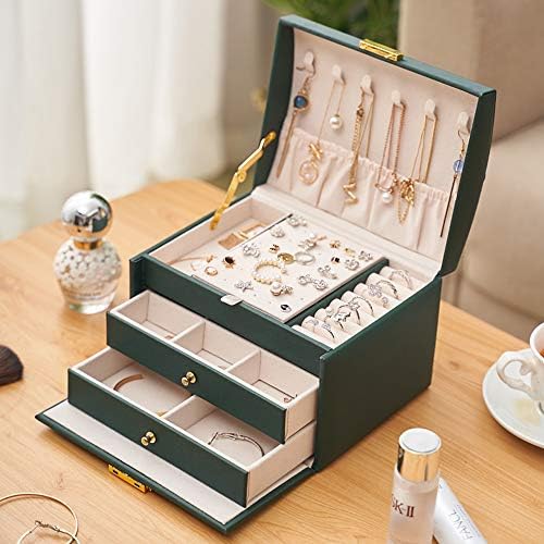 קופסת תכשיטים Bausweety עם 2 מגירות, מארגן תכשיטים לשכבה 3 לשכבות לנשים בנות
