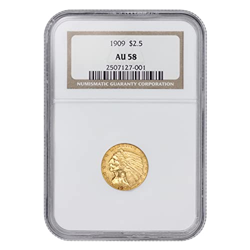 1909 רבע ראש הודי זהב אמריקאי נשר AU-58 $ 2.50 AU58 NGC