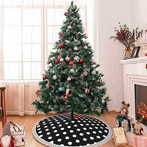 נקודות פולקה בשחור לבן הדפסת חצאית עץ חג המולד עם ציצית 48 מעבה עץ חג המולד חצאיות חג המולד קישוטי חג המולד