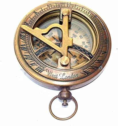 כפתור לחיצה על מצפן פליז של Shobicks Sundial גימור עתיק