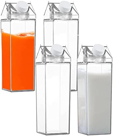 בקבוק מים קרטון חלב, 500 מל/1L בקבוקי חלב מרובעים ברורים אטומים דליפות, בקבוק מים נייד פלס-טיק,