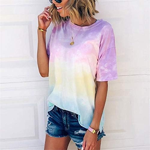 חולצות צבעוניות צבעוניות של נשים חולצות על כתף שרוול קצר חולצות גרפיות חולצות קז'ן קיץ צווארון קרקע