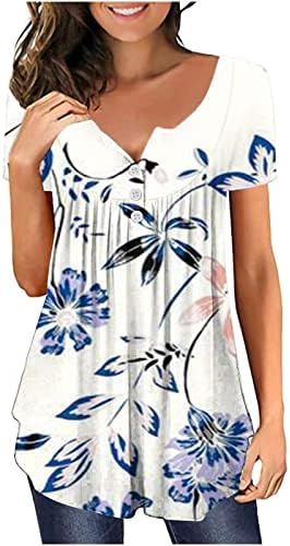 סתיו כפתור קיץ למטה חולצה חולצה לנשים 2023 שרוול קצר כותנה פרח פרח גרפי קפלים חולצה