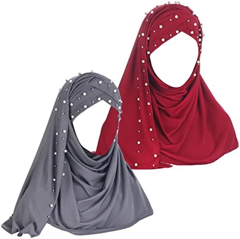 2 חתיכות חרוזים מצחי צלב חיג'אב מוסלמי מוכן ללבוש חיג'אב טורבן נשים איסלאמיות כיסוי ראש נשי עטיפות ראש נשי