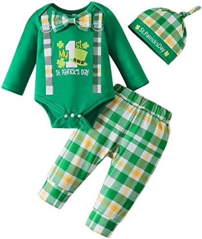 פיות מותק הראשון שלי סנט פטריקס יום תינוקת ג'נטלמן תלבושת ירוקה עניבת פרפר רומפר לאקי שמרוק בגדי מכנסיים