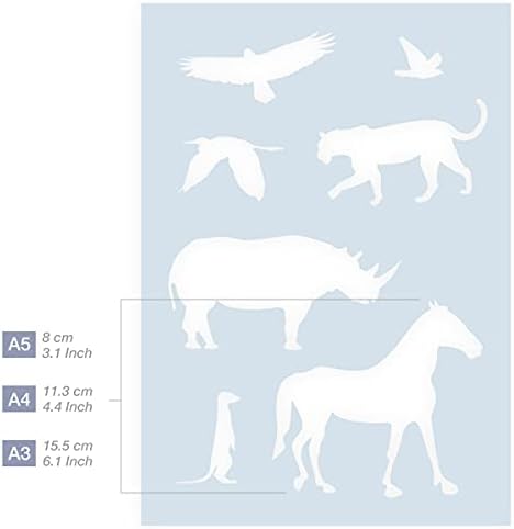 חיות אפריקאיות סטנסיל - זברה, קרנף, נמר, סוריקטה, ציפור - 5 גודל-לשימוש חוזר, סטנסיל ידידותי לילדים
