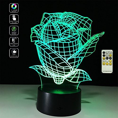 Deerbird® פרח ורד 3D דמיית אשליה אופטית הדמיית LED ART פסל פסל שלט רחוק מנורת שולחן אורות לילה עם בקרת מגע