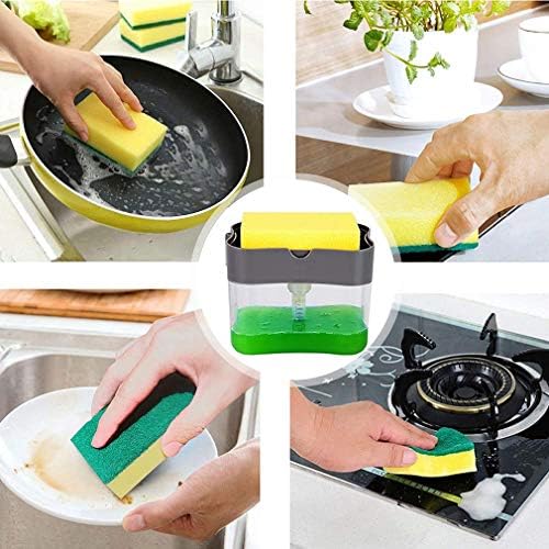 מתקן סבון כלים למטבח, מתקן סבון עם מחזיק ספוג 2 ב -1 מחזיק ספוג משאבת סבון עמיד וחלודה.