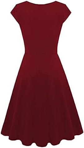 AMXYFBK צבע אחיד לנשים שרוול קצר V-NECT V-NECT שמלות מסיבות עיוות באורך הברך שמלות קוקטייל מזדמן
