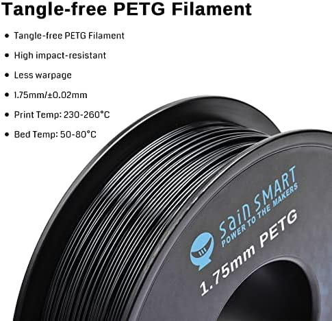 Sainsmart Pro-3 פרמיום נטול סבך 1.75 ממ PETG PETG תלת מימד נימה, פטג שחור, 2.2 קילוגרם סליל, דיוק