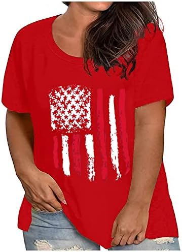 חולצת יום העצמאות של HGCCGDU בתוספת גודל תלבושות 4 ביולי לנשים 2023 חולצות פטריוטיות דגל אמריקאי