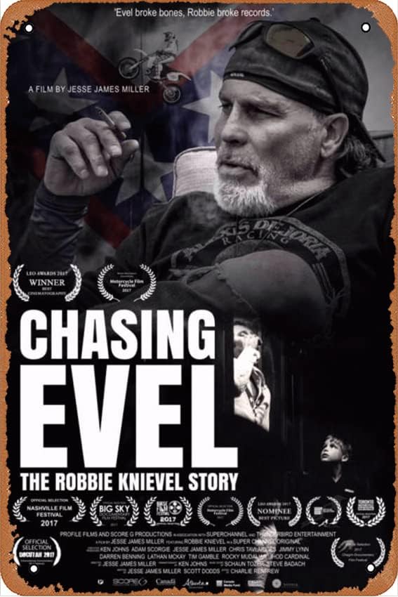 Chasing Evel: The Robbie Knievel Story 2017 וינטג 'רטרו רטרו אספנות שלט פח קישוט קיר 8x12 אינץ'