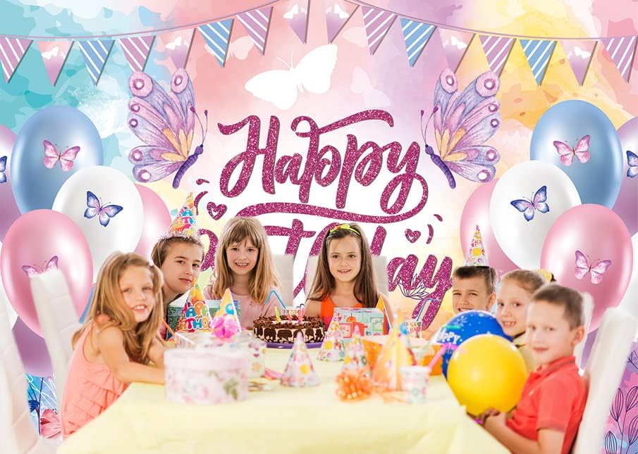 ורוד כחול פרפר שמח יום הולדת רקע פרפר בלוני רקע לילדים בנות נשים פרפר נושא מסיבת קישוט