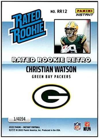 כריסטיאן ווטסון RC 2022 פאניני מדורג מיידי רוקי רטרו RR12 Packers NM+ -MT+ NFL כדורגל