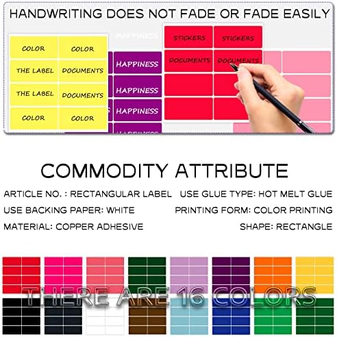 256 חתיכות צבעוני תוויות מלבני צבע קידוד תוויות מדבקות ב 16 מגוון צבעים דביק לכתוב על שם תג מדבקות