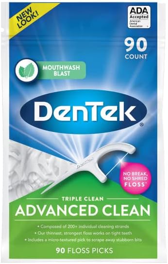 Dentek Triple Clean Clean מתקדם בחירות חוט נקייה, ללא הפסקה וללא חוט דנטלי, 90 ספירה,
