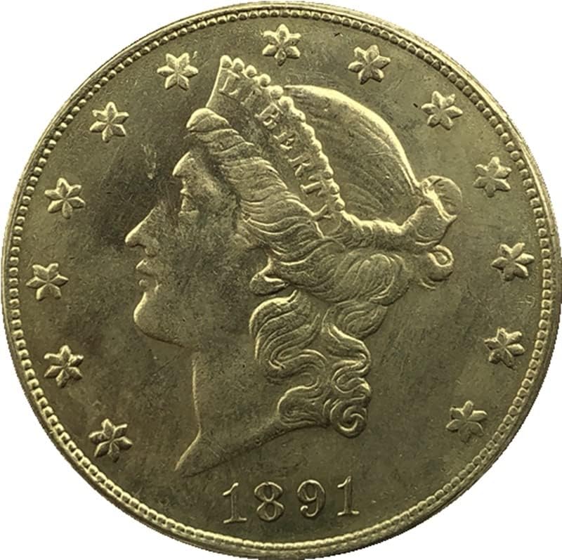 גרסת 1891C אמריקאית 20 מטבעות זהב פליז עתיק מטבע זיכרון זר מטבע הזיכרון זר 34 ממ