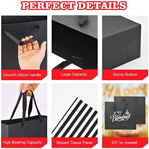 בובובאג 12 מארז 12.5 אינץ שחור שקיות מתנה עם רקמות נייר לקניות, עסקים, כלה מפלגה, איש של מתנת
