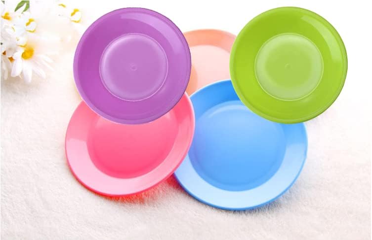 Samokingdom 12 חבילה צלחת צבעונית סט צלחות חטיף פלסטיק צלחות ארוחת ערב קטנות, מיקרוגל ומדיח כלים בטוחים,