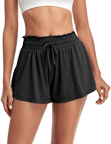 אימון זורם של Uopoby לנשים מפעיל מכנסיים קצרים מותניים גבוהים מכנסיים קצרים ספורט חצאית אתלטית מכנסיים קצרים