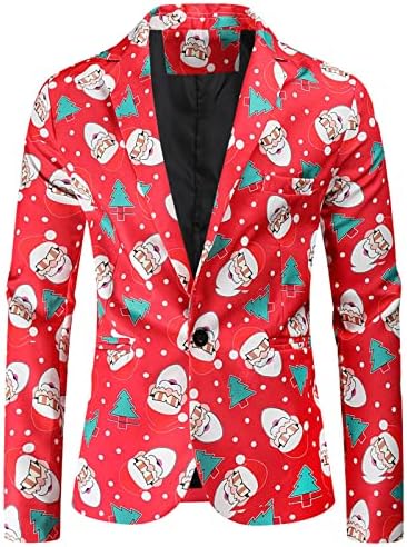 ז'קט חליפת טוקסידו לחג המולד של XXBR לגברים, חג המולד מצחיק סנטה קלאוס שלג פתית שלג בלייזר אחד כפתור