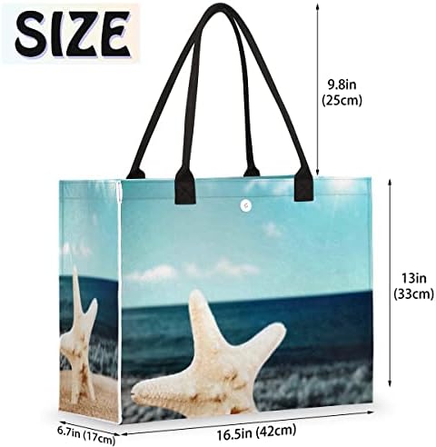 קיץ Sandy Beach Starfish SEASHELL （10 Å תיק תיק לנשים תיק נסיעות תיק מכולת לשימוש חוזר לתיק כלי עזר לעבודה בבריכת