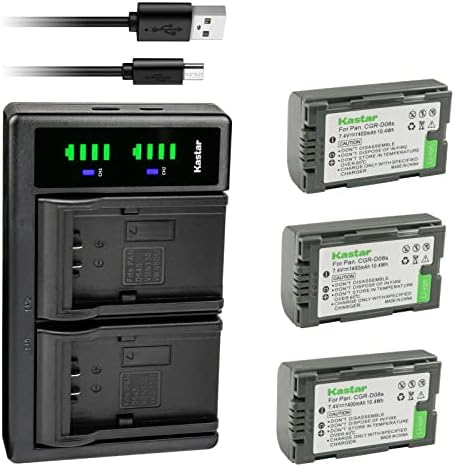 קסטאר 3-חבילות CGR-D08S סוללה ו- LTD2 מטען USB תואם ל- PANASONIC PV-DV910, PV-DV951, PV-DV952, PV-DV953,