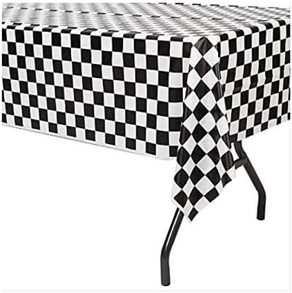 כיסוי שולחן אירועים מפלסטיק המרה יצירתית, צ'ק שחור - 108x54in