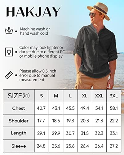 האקג ' יי כותנה פשתן חולצות לגברים מקרית חולצות קל משקל ארוך שרוול הנלי חוף חולצות הוואי חולצות