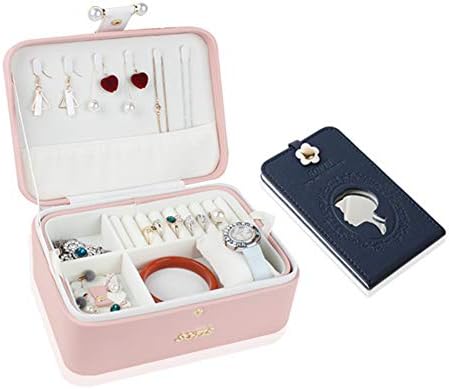 קופסת תכשיטים של טופיל לבנות עם מראה, נייד 2 שכבה מארגן תכשיטים קופסא עור PU לעגילים שרשראות טבעות ורוד 22x16x8.5