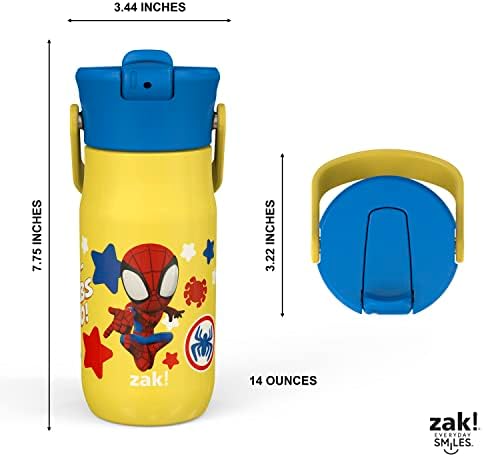 זאק מתכנן הרמוניה מארוול ספיידי וחבריו המדהימים בקבוק מים לילדים לנסיעות או בבית, 14 OZ מפלדת
