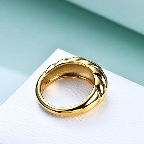 טבעת עבה כיפה שמנמנה לנשים טבעות חותם מעוותות קלועות קרואסון מצופה זהב 18 קראט להקת ערמת הצהרה מינימליסטית