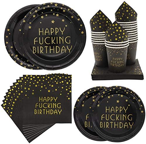 פנדקור 120 יחידות שחור וזהב שמח פינג יום הולדת ספקי צד-משמש 30-כולל ארוחת ערב צלחות, קינוח צלחות,כוסות ומפיות