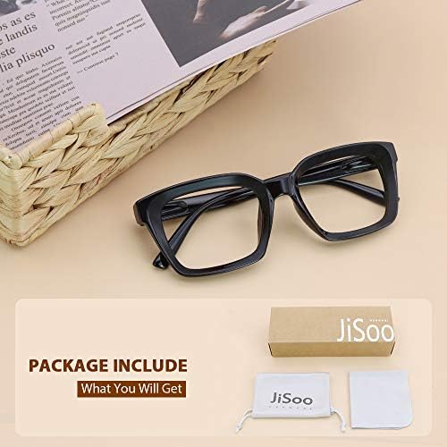 JISOO משקפי קריאה גדולים מדי לנשים 1.25, קוראי מעצבים מסוגננים מסגרת גדולה עם ציר קפיץ, 1.25 שחור