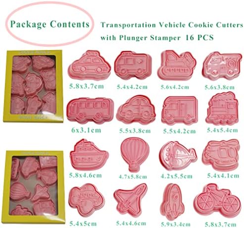16 חתיכות פלסטיק רכב חותכי עוגיות עם טובל סטמפר, מפלצת משאית / בנייה/טרקטור/רכבת/מטוס / יאכטה/רכב קוקי