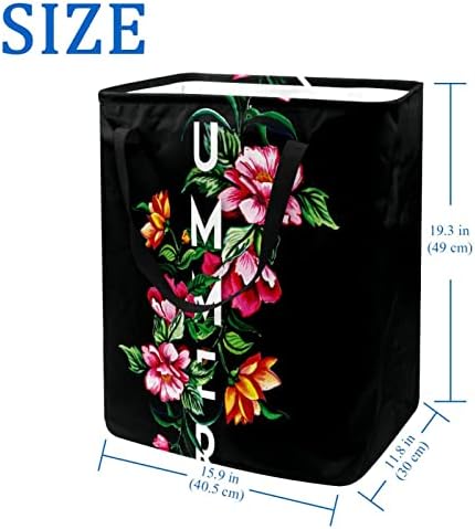 סל כביסה מתקפל בהדפס פרחים פרחוני קיץ שחור, סלי כביסה עמידים למים 60 ליטר אחסון צעצועי כביסה לחדר שינה