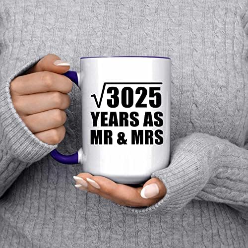 עיצוב 55 שנה שורש ריבועי של 3025 שנים כמר וגברת, ספל קפה מבטא 15 עוז ספל תה קרמי סגול עם ידית, מתנות ליום