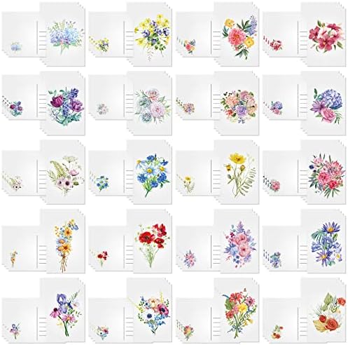 NUANCHU 80 PCS כרטיסי פרחוני צבעי מים פרחים פרח רטרו ריקות כרטיסי אביב וינטג