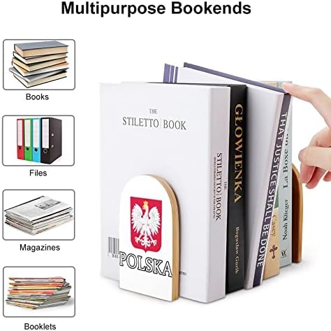 פטריוטי פולני פולסקה דגל תומכי ספרים דקורטיבי הדפסת עץ ספר מסתיים לגנוז חבילה של 1 זוג