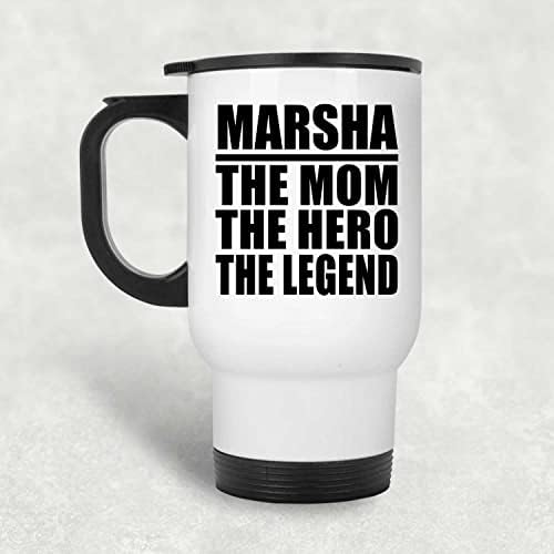 מעצב את Marsha האמא הגיבור האגדה, ספל נסיעות לבן 14oz כוס מבודד מפלדת אל חלד, מתנות ליום הולדת יום הולדת