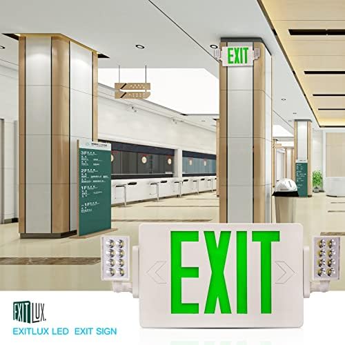 Exitlux 1 חבילה אורות יציאת LED ירוקים עם גיבוי סוללות ושני כוונון שני סטנדרטים של UL UL רשומים-חוטי-חוטי-ביצירה