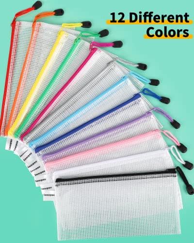 נרתיק רוכסן רשת סמרפאו, 96 מארז 12 צבעים 9.3 על 4.7 שקית עיפרון רוכסן קטנה בתפזורת, תיקי רוכסן רב-תכליתיים