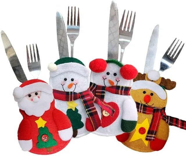 4 יחידות חג המולד סכין ומזלג אחסון תיק חג המולד אוכל מארגני בית מלון חג המולד קישוטי שולחן מדבקות