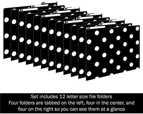 בארקר קריק מעצב קובץ תיקיות סט של 12, שחור &מגבר; נקודות לבנות, נקודות על בחוץ, שחור משחור על